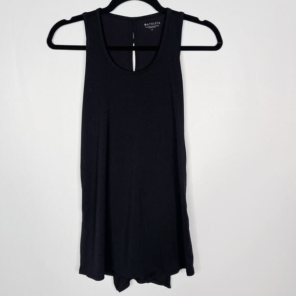 Athleta Small S Black Essence Vital Tie Back Tank Top Round Neck Workout Active - Picture 2 of 10